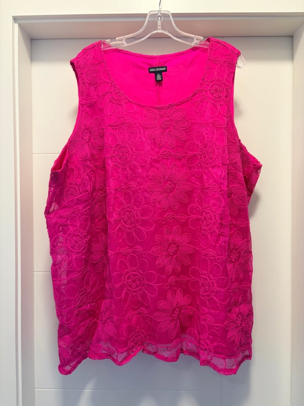 Nina Leonard Bright Pink Floral Lace Sleeveless Tunic